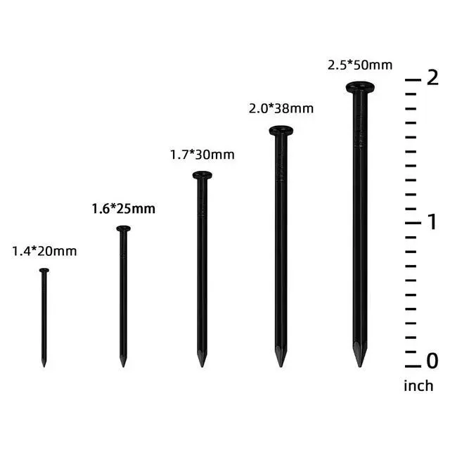 Alt view image 3 of 5 - 400 PCS Round Head Nails, 1 Inches Hardware Nail, Nails for Hanging Pictures, Wood Nails, Black Nails, Household Nails