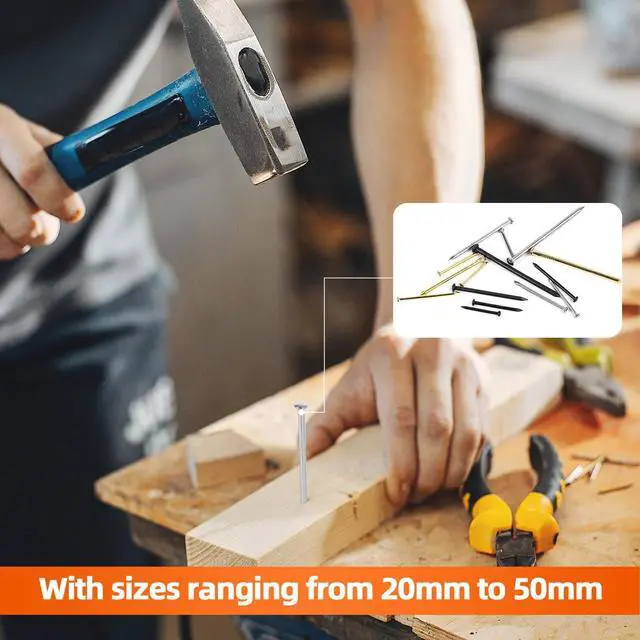 Alt view image 5 of 5 - 400 PCS Round Head Nails, 1 Inches Hardware Nail, Nails for Hanging Pictures, Wood Nails, Black Nails, Household Nails