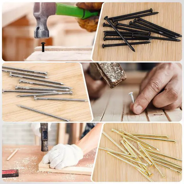 Alt view image 4 of 5 - 400 PCS Round Head Nails, 1 Inches Hardware Nail, Nails for Hanging Pictures, Wood Nails, Black Nails, Household Nails