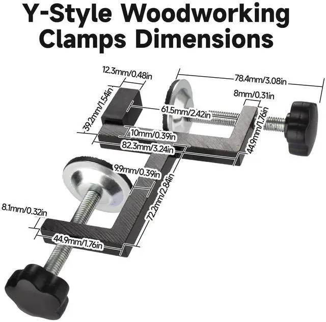 Alt view image 6 of 6 - 2 Pack Y-Clamps for Woodworking Clamping,Household Table Desk Clamps,Aluminium Carbon Steel Heavy Duty Welding Cutting Drilling Clamping for Wood,Plastic and Workpieces Fixed