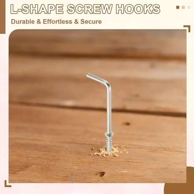 Alt view image 4 of 6 - L-Shape Screw Hooks Brass Plated Steel 7 Shape Right Angle Medal Hooks, 1 Inch Fit for Hanging Home Workplace Office (30 Pcs, Silver)