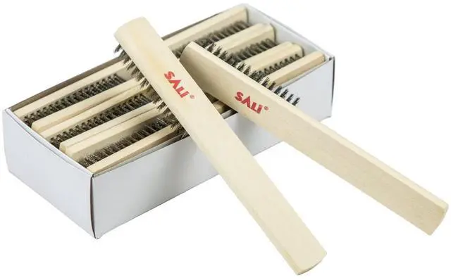 Main image of 12pcs Wire Brushes for Cleaning Rust Removal Stainless Steel Bristles with Curved Beechwood Handle Grip for Dirt & Paint Scrubbing Removing Unfinished Metal Parts, Paint Stains Household Clean