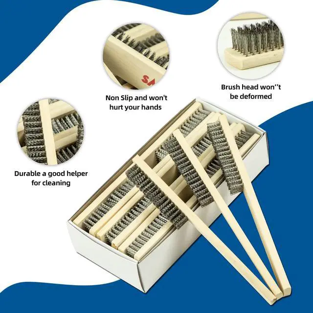Alt view image 3 of 7 - 12pcs Wire Brushes for Cleaning Rust Removal Stainless Steel Bristles with Curved Beechwood Handle Grip for Dirt & Paint Scrubbing Removing Unfinished Metal Parts, Paint Stains Household Clean