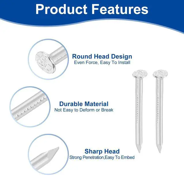Alt view image 4 of 6 - 50Pcs Small Hardware Nails, 1.5 x 20mm 304 Stainless Steel Round Head Nail Common Finishing Nail for Household Woodworking Picture Hanging DIY Projects, Silver