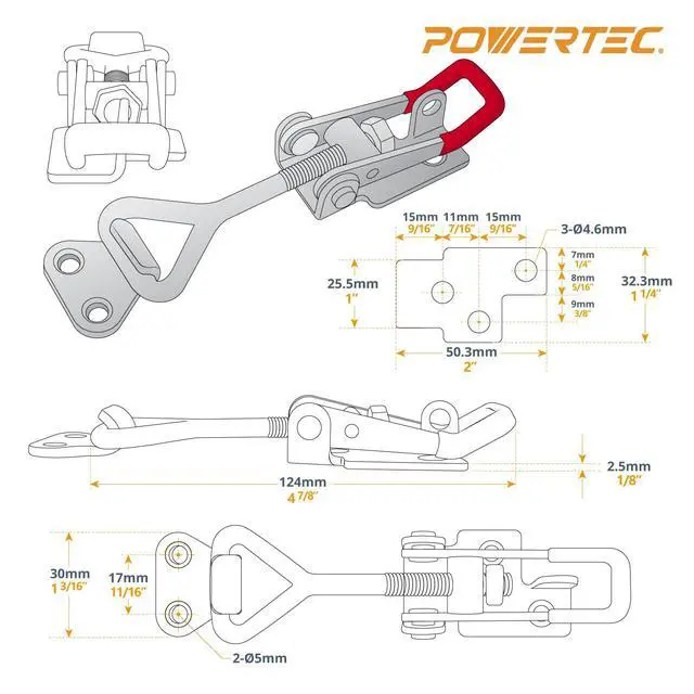 Alt view image 6 of 7 - 2PK Toggle Clamp, 400 lbs Holding Capacity, 4002 Adjustable Pull Action Latch for Smoker, Tool Box, Woodworking Jigs and Fixtures, Cabinet, Tool box, Door (20312)
