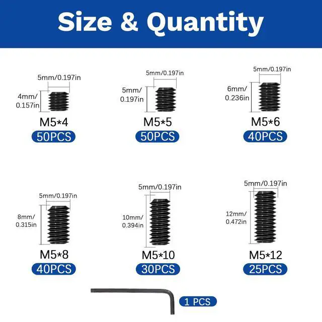 Alt view image 2 of 7 - 235 Pcs M5 Set Screws Assortment Kit - 7 Sizes (4/5/6/8/10/12mm), 12.9 Grade Alloy Steel Hex Socket Screws for Door Knobs, Faucets, Bathroom Fixtures, Plumbing Hardware