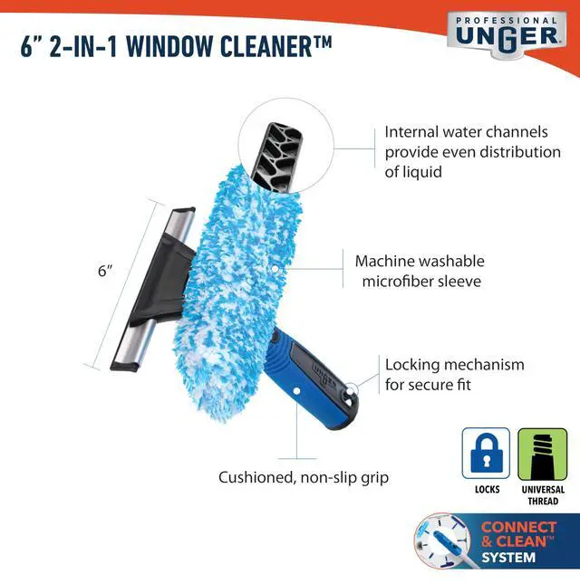 Alt view image 6 of 7 - Professional Connect and Clean 2-in-1 Squeegee and Scrubber, 6 Window Cleaning Tool, Commercial and Residential Use, Washer Cleaner Supplies to Remove Excess Water and Dry