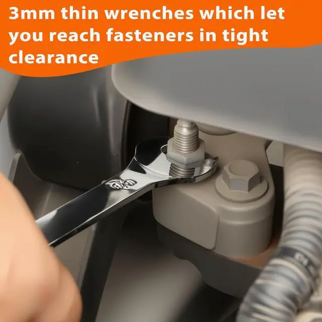 Alt view image 2 of 3 - Super-Thin Open End Wrench, 3mm Ultra Thin Open End Wrenches 18 x 19mm Chrome Vanadium Steel Wrench for Tight Spots Repair