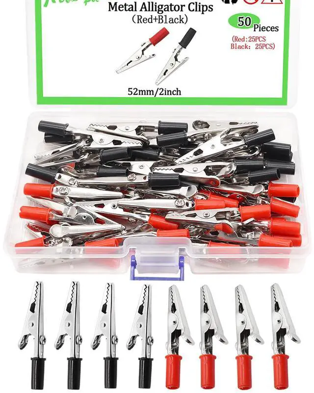 Main image of 50 PCS 52 mm/2 inch Metal Alligator Clips Red+Black kit Alligator Clips Electrical Test Clamps for Household Soldering and Electrical Test Tools