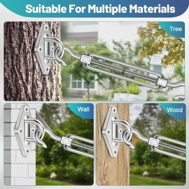 Alt view image 6 of 7 - 2PCS M8 Hook & Hook Turnbuckle 304 Stainless Steel,Silver Heavy Duty Turnbuckle for Wire Rope Tension,Sun Shade Tent Hardware