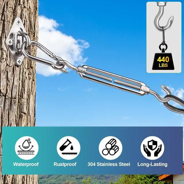 Alt view image 5 of 7 - 2PCS M8 Hook & Hook Turnbuckle 304 Stainless Steel,Silver Heavy Duty Turnbuckle for Wire Rope Tension,Sun Shade Tent Hardware