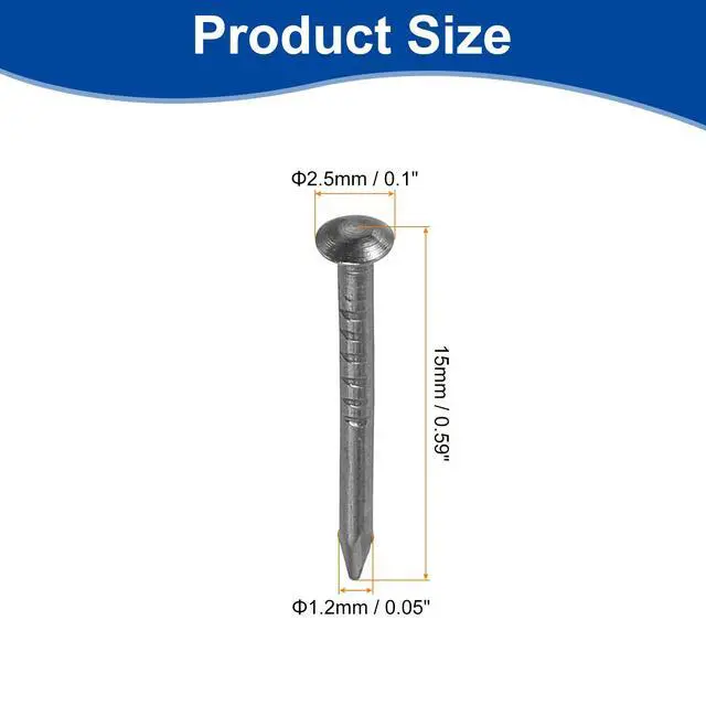Alt view image 2 of 6 - 200Pcs Small Hardware Nails, 1.2 x 15mm Carbon Steel Round Head Nail Common Finishing Nail for Household Woodworking Picture Hanging DIY Projects, Black