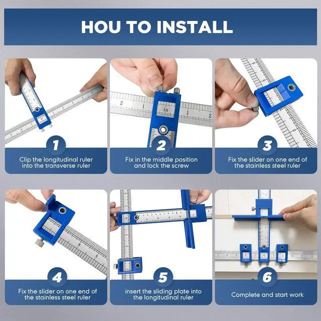 Alt view image 4 of 7 - Cabinet Hardware Jig, Cabinet Handle Jig, Cabinet Hardware Template Tool, Punch Locator Drill Guide for Handle Knob Pull Installation of Door and Drawer woodworking tools