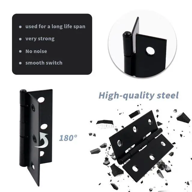 Alt view image 5 of 5 - Cabinet Gate Closet Door Hinge,2.4"x1.5" Black Folding Hinge 12pcs