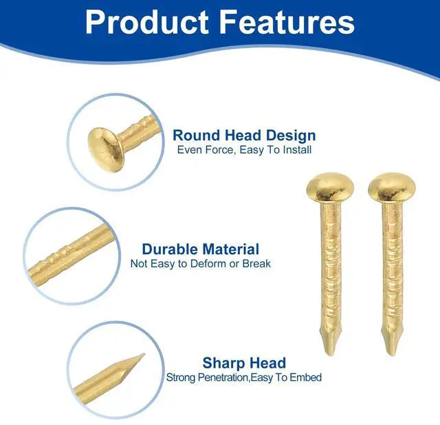 Alt view image 4 of 6 - 50Pcs Small Hardware Nails, 1 x 10mm Carbon Steel Round Head Nail Common Finishing Nail for Household Woodworking Picture Hanging DIY Projects, Gold