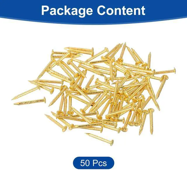 Alt view image 3 of 6 - 50Pcs Small Hardware Nails, 1 x 10mm Carbon Steel Round Head Nail Common Finishing Nail for Household Woodworking Picture Hanging DIY Projects, Gold