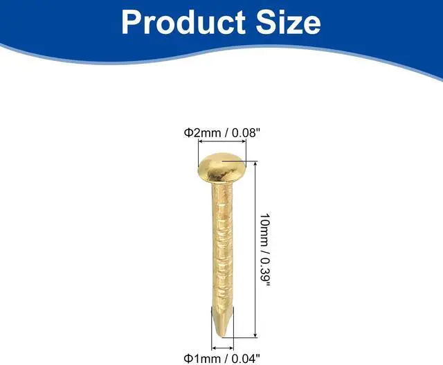 Alt view image 2 of 6 - 50Pcs Small Hardware Nails, 1 x 10mm Carbon Steel Round Head Nail Common Finishing Nail for Household Woodworking Picture Hanging DIY Projects, Gold