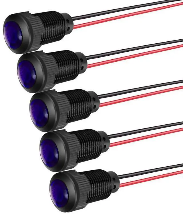 Main image of 5pcs LED Plastic Indicator Pilot Light 110VAC Mounting Hole Size 12mm(Blue)