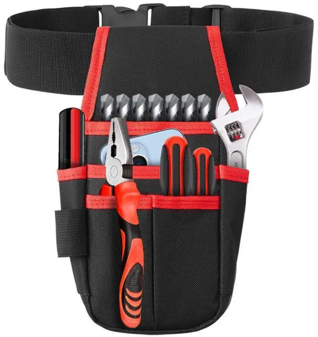 Main image of Small Tool Pouch with Belt Clip, Tool Belt, Collapsible Tool Tote, Electrician Tool Pouch, Tool Belts for Men, Utility Pouch with Adjustable Belt for Electrician,Carpenter,Construction (Red)