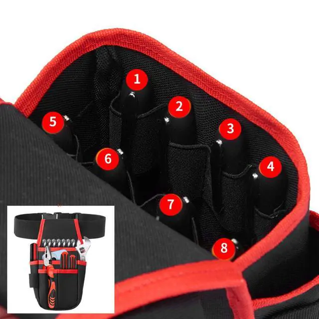 Alt view image 3 of 7 - Small Tool Pouch with Belt Clip, Tool Belt, Collapsible Tool Tote, Electrician Tool Pouch, Tool Belts for Men, Utility Pouch with Adjustable Belt for Electrician,Carpenter,Construction (Red)