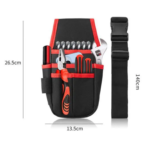 Alt view image 4 of 7 - Small Tool Pouch with Belt Clip, Tool Belt, Collapsible Tool Tote, Electrician Tool Pouch, Tool Belts for Men, Utility Pouch with Adjustable Belt for Electrician,Carpenter,Construction (Red)