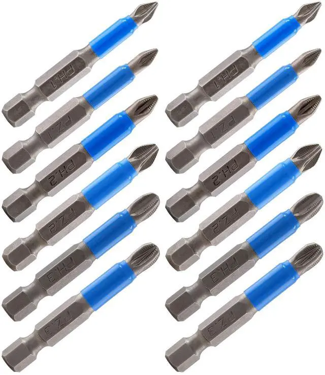 Main image of 12 Pcs Magnetic Anti-Slip Screwdriver Bits Set, PH1 PH2 PH3 PZ1 PZ2 PZ3, Impact Driver Bit Set 1/4 Inch Hex Shank Phillips Screw Head Screwdriver Bits