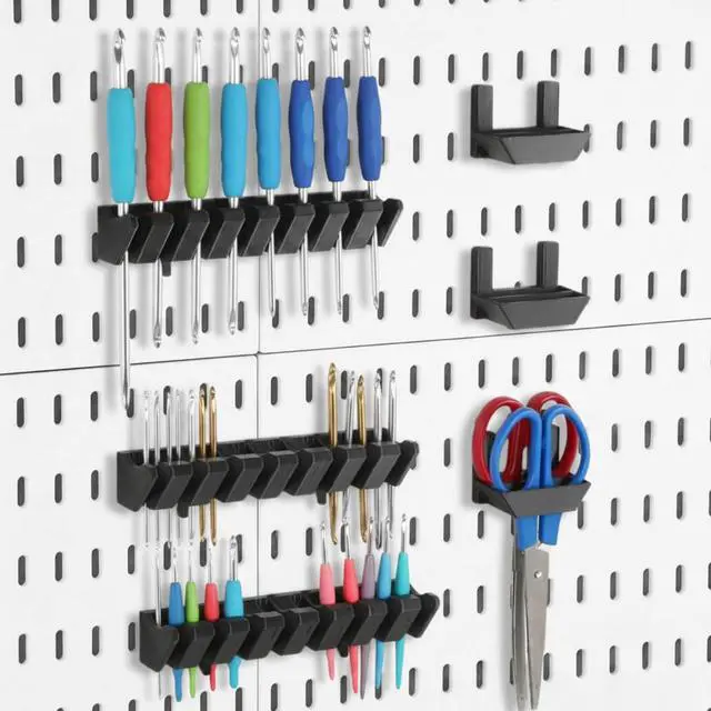 Main image of 6 Pcs 2 Style Pegboard Screwdriver Holders Plastic Pegboard Plier Holders Peg Board Screwdriver Household Tools Organizer Racks for Kitchen, Workbench, Garages, Shops, Hanging Plier (Black)