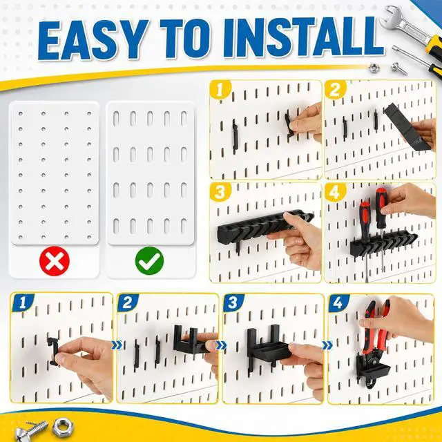 Alt view image 3 of 6 - 6 Pcs 2 Style Pegboard Screwdriver Holders Plastic Pegboard Plier Holders Peg Board Screwdriver Household Tools Organizer Racks for Kitchen, Workbench, Garages, Shops, Hanging Plier (Black)