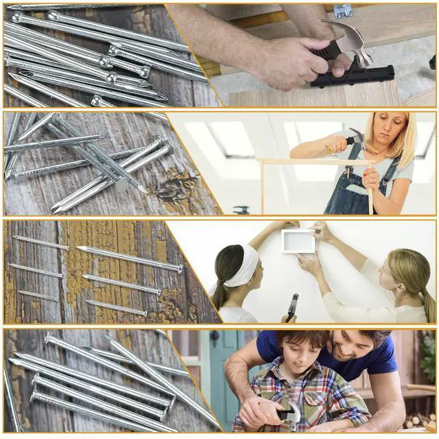 Alt view image 7 of 7 - 700pcs Hardware Nails for Hanging Pictures, Up to 2"-Long Finish Nails Assortment Kit for Wall Art Decor, 640 Frame Nails and 60 Small Finishing Nails for Drywall Wood - Silver Picture Hangers