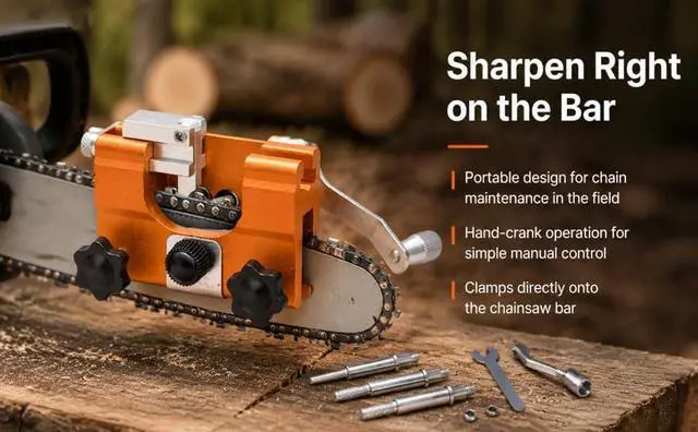 Alt view image 7 of 7 - Hand Crank Chain Saw Sharpener Tool, Chain Saw Sharpener Tool, Portable Hand Crank Chainsaw Chain Sharpener Set, Portable Household Hardware Tool, for Chain Sharpening