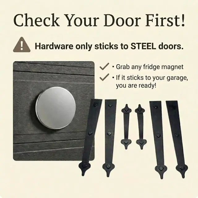 Alt view image 4 of 7 - Garage Handle and Hinge Magnets Decorative Magnetic Hardware Steel Doors, Easy Installation, Durable & Weatherproof, Set of 6