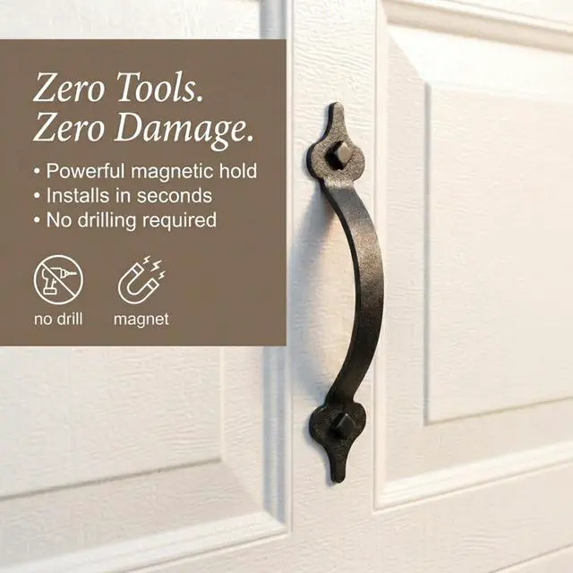 Alt view image 3 of 7 - Garage Handle and Hinge Magnets Decorative Magnetic Hardware Steel Doors, Easy Installation, Durable & Weatherproof, Set of 6