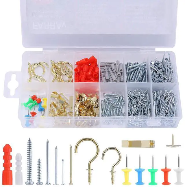 Main image of Repair and Wall Hanging Kit: Screws, Nails, Drywall Anchors, Picture Hangers, Cup Hooks, Push Pins, Thumb Tacks, 600pcs