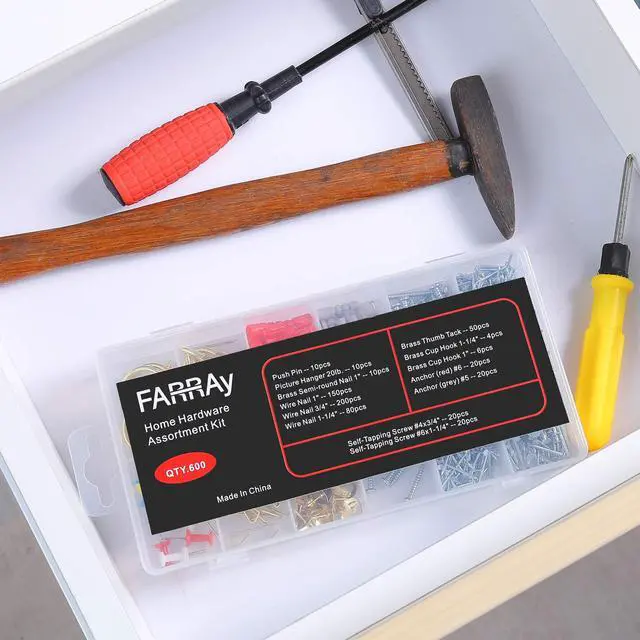 Alt view image 5 of 6 - Repair and Wall Hanging Kit: Screws, Nails, Drywall Anchors, Picture Hangers, Cup Hooks, Push Pins, Thumb Tacks, 600pcs
