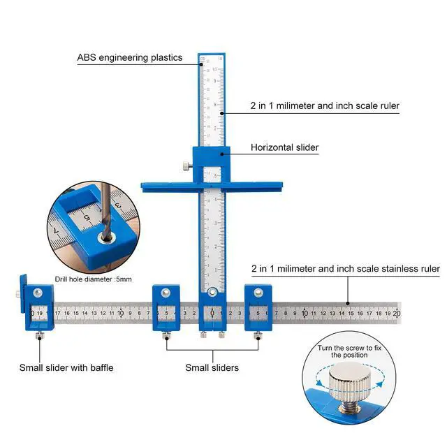 Alt view image 2 of 6 - Cabinet Hardware Jig, Punch Locator Drill Guide,Wood Drilling Dowelling Guide for Installation of Handles Knobs on Doors and Drawer, Cabinet Template Tool for Handles and Pulls