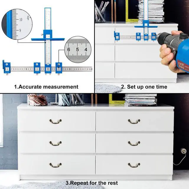 Alt view image 3 of 6 - Cabinet Hardware Jig, Punch Locator Drill Guide,Wood Drilling Dowelling Guide for Installation of Handles Knobs on Doors and Drawer, Cabinet Template Tool for Handles and Pulls