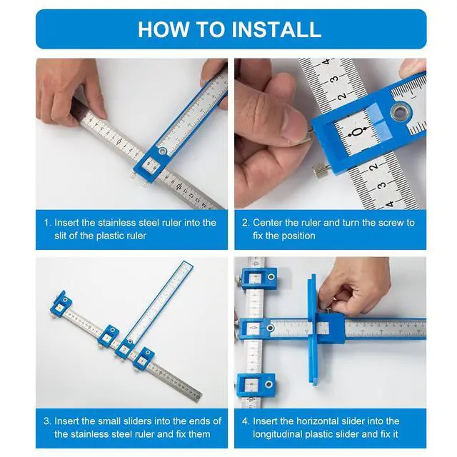Alt view image 4 of 6 - Cabinet Hardware Jig, Punch Locator Drill Guide,Wood Drilling Dowelling Guide for Installation of Handles Knobs on Doors and Drawer, Cabinet Template Tool for Handles and Pulls