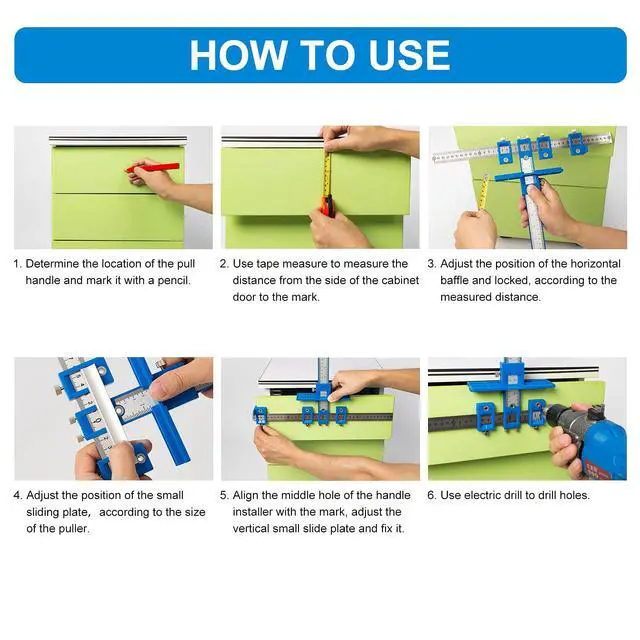 Alt view image 5 of 6 - Cabinet Hardware Jig, Punch Locator Drill Guide,Wood Drilling Dowelling Guide for Installation of Handles Knobs on Doors and Drawer, Cabinet Template Tool for Handles and Pulls