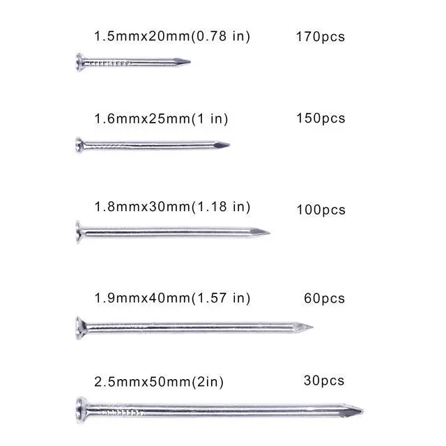 Alt view image 2 of 4 - 510pcs Galvanized Steel Nails Kit,Hanging Pictures Nails in 5 Different Sizes with the Length 0.75 to 2 Inches , Wood Nails, Wall Nails Sorted in the Assortment Box