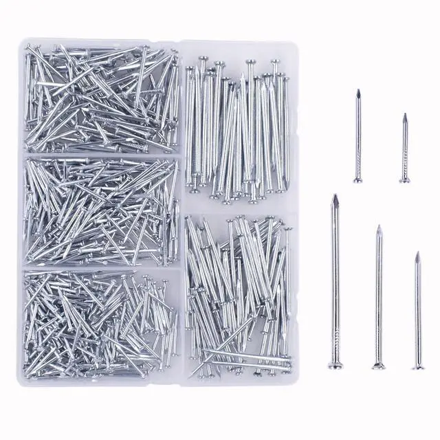 Main image of 510pcs Galvanized Steel Nails Kit,Hanging Pictures Nails in 5 Different Sizes with the Length 0.75 to 2 Inches , Wood Nails, Wall Nails Sorted in the Assortment Box