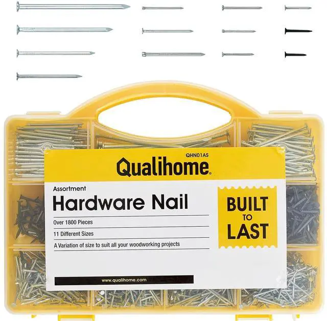 Main image of Top Quality Nail Assortment Kit Over a 1800 Multipurpose Hardware Nails - 11 Different Sizes Non Bendable & Sturdy - Compact Organized Box