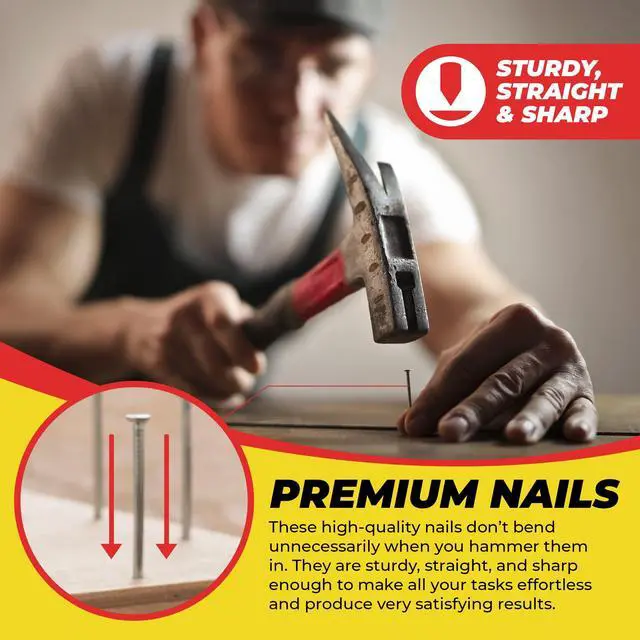 Alt view image 6 of 7 - Top Quality Nail Assortment Kit Over a 1800 Multipurpose Hardware Nails - 11 Different Sizes Non Bendable & Sturdy - Compact Organized Box