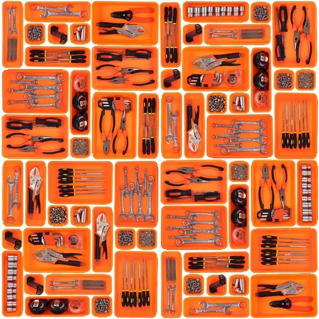 Main image of 45 Pack Tool Box Organizer Tool Tray Dividers, Toolbox Drawer Organizers Storage Trays for Rolling Tool Chest, Work Bench Cabinet Bins, Hardware Parts Screw Nut Bolt Small Tools Organization - Orange
