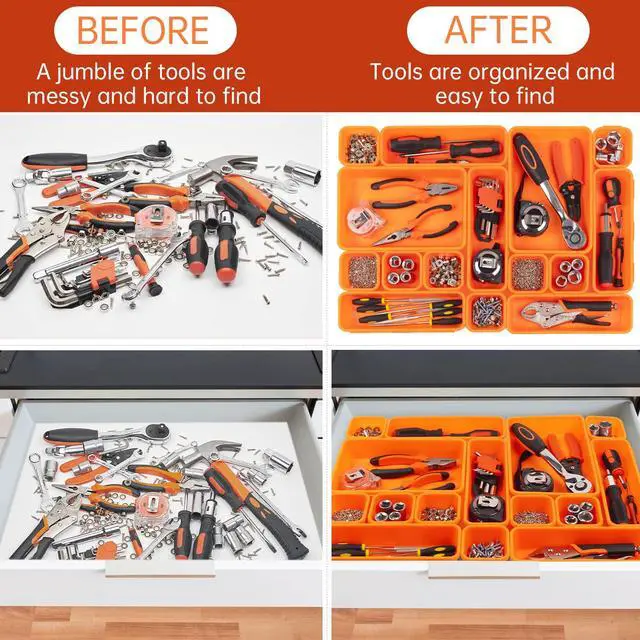 Alt view image 2 of 6 - 45 Pack Tool Box Organizer Tool Tray Dividers, Toolbox Drawer Organizers Storage Trays for Rolling Tool Chest, Work Bench Cabinet Bins, Hardware Parts Screw Nut Bolt Small Tools Organization - Orange