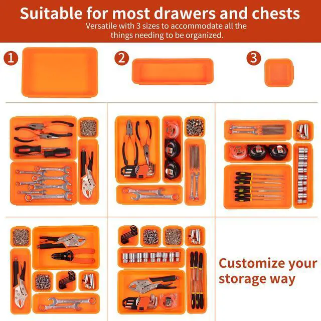 Alt view image 6 of 6 - 45 Pack Tool Box Organizer Tool Tray Dividers, Toolbox Drawer Organizers Storage Trays for Rolling Tool Chest, Work Bench Cabinet Bins, Hardware Parts Screw Nut Bolt Small Tools Organization - Orange