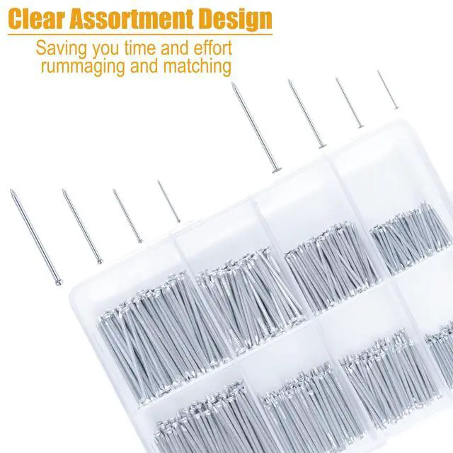 Alt view image 2 of 7 - 700PCs Nails Assortment Kit & 8oz Hammer, Small Hammer for Hanging Wall Art Decor, Picture Frame, 350 Roofing/Wall Nails & 350 Finishing Nail