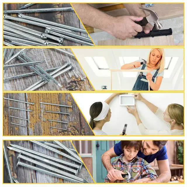 Alt view image 6 of 7 - 700PCs Nails Assortment Kit & 8oz Hammer, Small Hammer for Hanging Wall Art Decor, Picture Frame, 350 Roofing/Wall Nails & 350 Finishing Nail