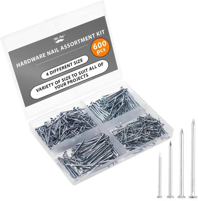 Main image of Nail Assortment Kit, 600 pcs, 4 Sizes, Silver Picture Hangers