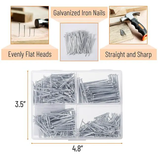 Alt view image 3 of 7 - Nail Assortment Kit, 600 pcs, 4 Sizes, Silver Picture Hangers