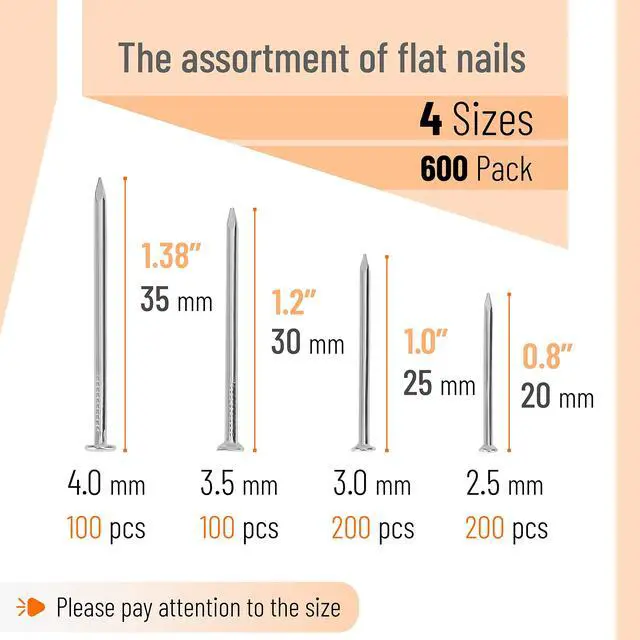 Alt view image 2 of 7 - Nail Assortment Kit, 600 pcs, 4 Sizes, Silver Picture Hangers